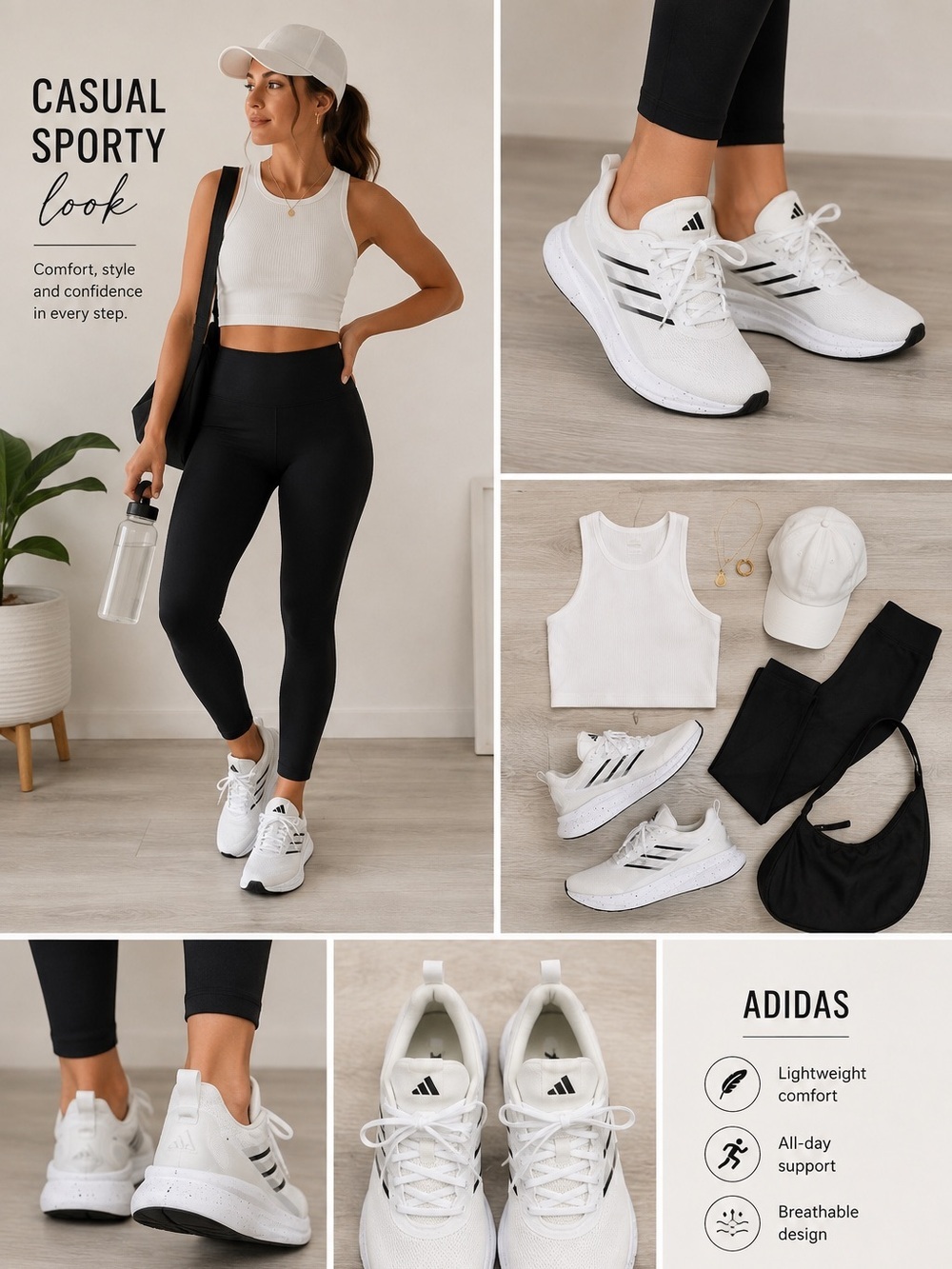 Adidas White Lightweight Running Sneakers Women’s Athletic Shoes Size 10
